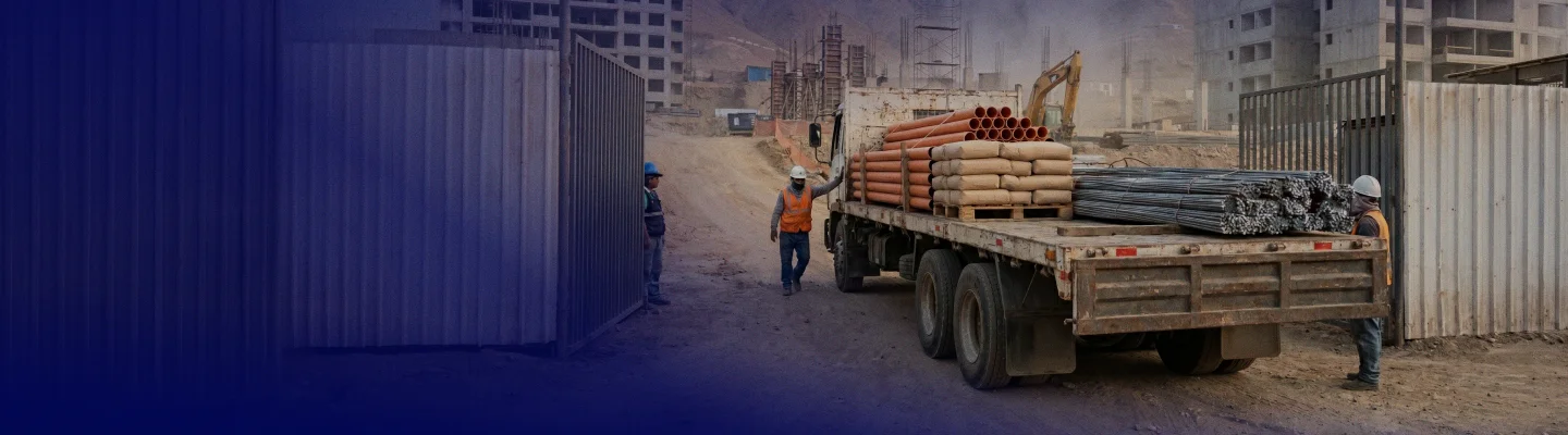 Camión de obra cargado con materiales de construcción